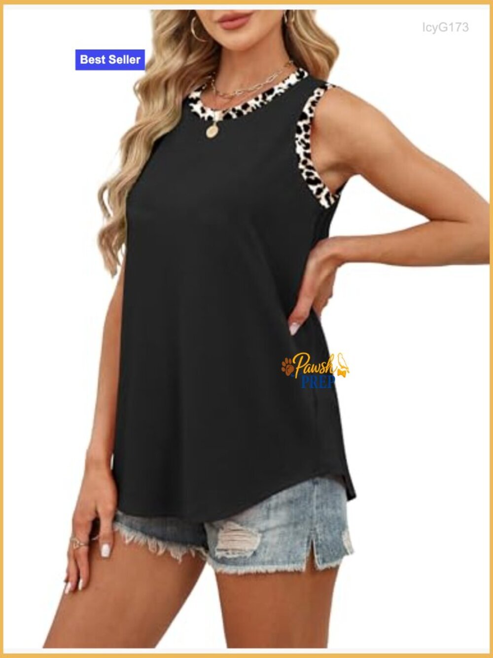 Loose Fit Sleeveless Tank Top, Polyester Rayon Spandex Blend, Summer Beach Wear - Picture 4 of 5